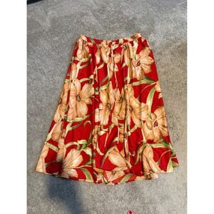 Mlle Gabrielle Red Floral Tropical Maxi Skirt Plus Size 2X Elastic Waist Rayon